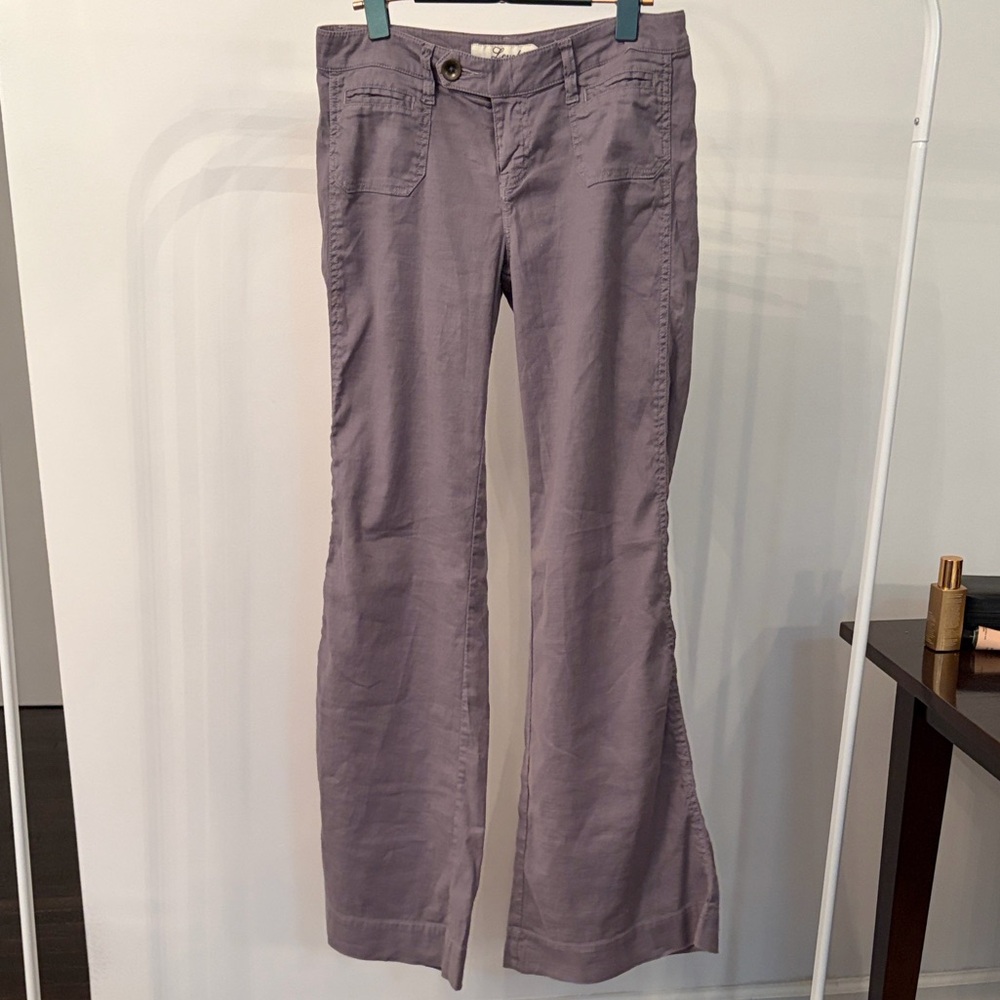 Level 99 Linen Blend Flare Pants Lavender Gray Size 28